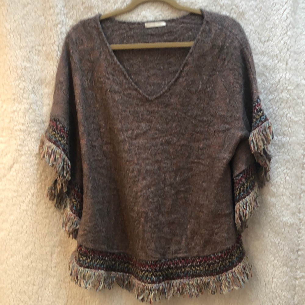 Cecilia prado- fringe hem metallic poncho sweater